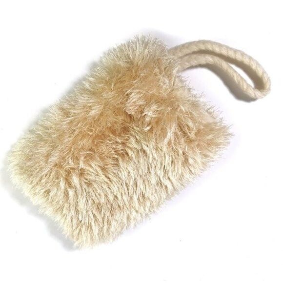 Ivory Chenille Hand Muff Hand Warmer Winter White Ivory Fluffy Furry - Picture 7 of 7